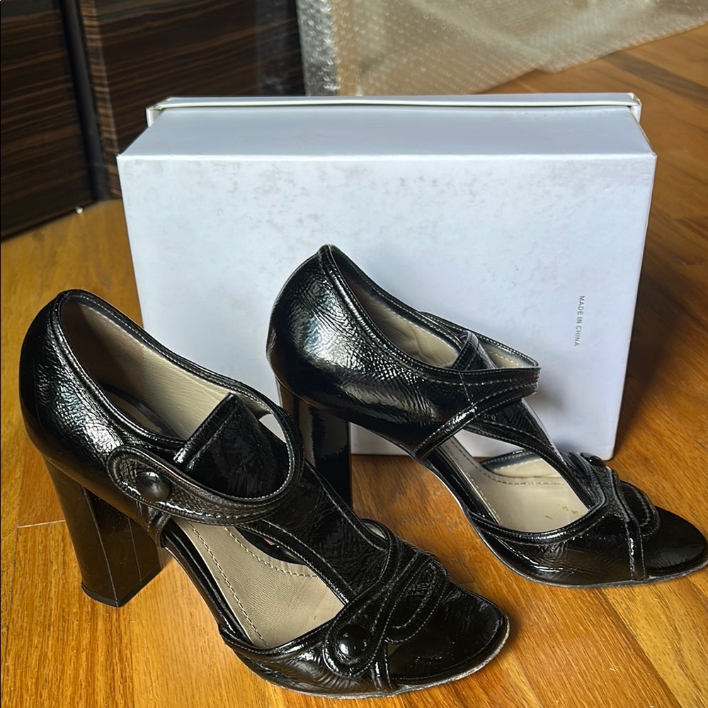 Etro Black Patent Leather Chunky Heels